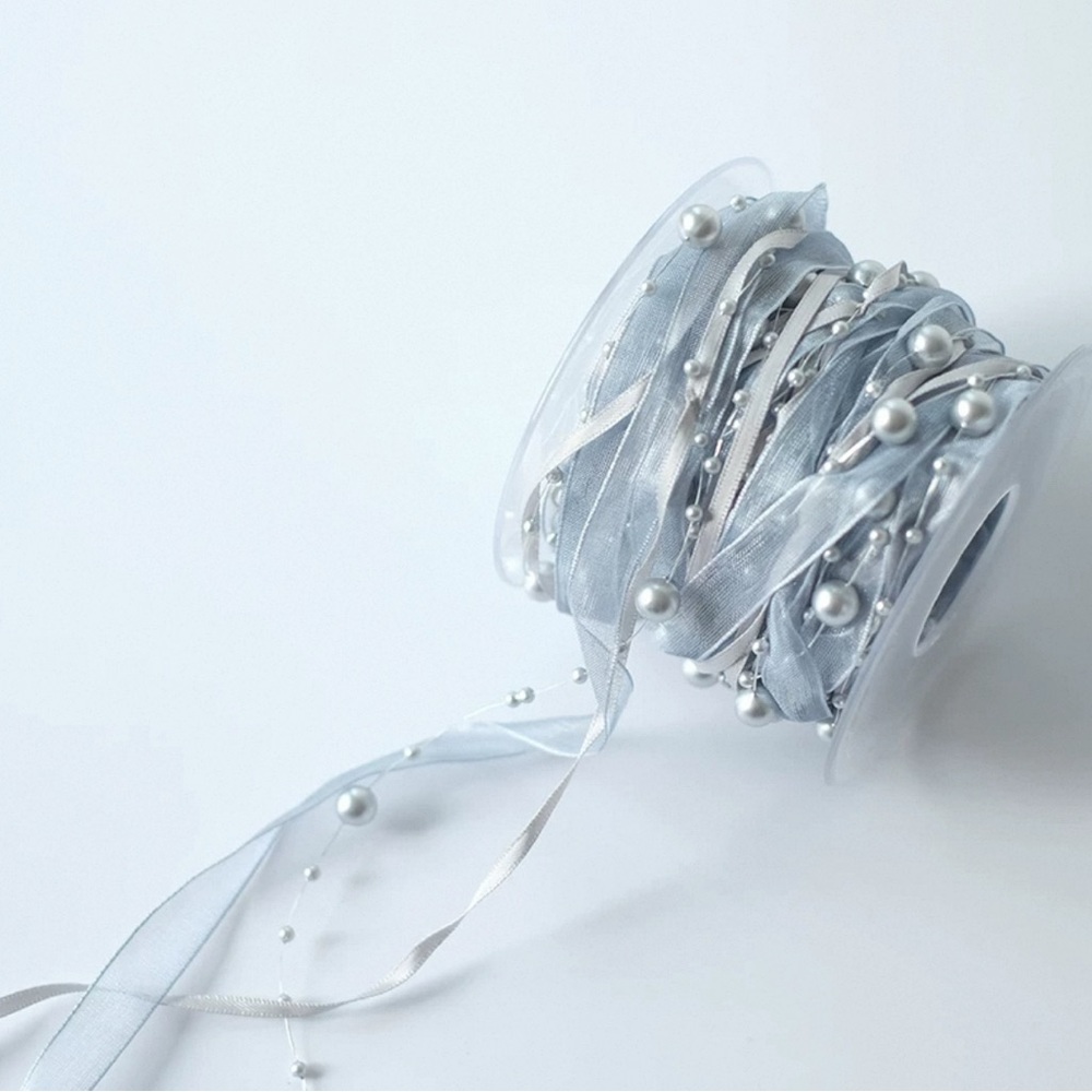 10m Grey Pearl Ribbon Roll – Decorative Craft, Gift Wrapping & DIY Décor
